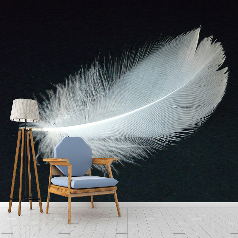 Contemporary Feather Print Stain Resistant Photography Indoor Wallpaper Decorative