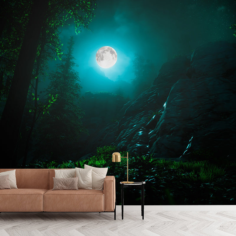 Forest Night Pattern Wall Mural Moisture Resistant for Living Room Decor