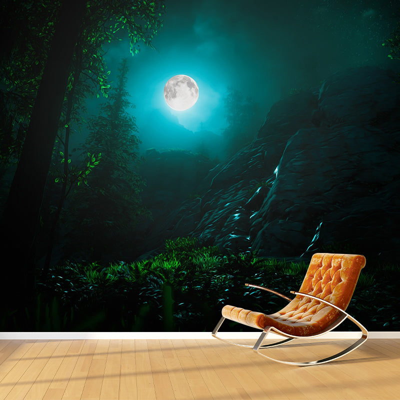 Forest Night Pattern Wall Mural Moisture Resistant for Living Room Decor