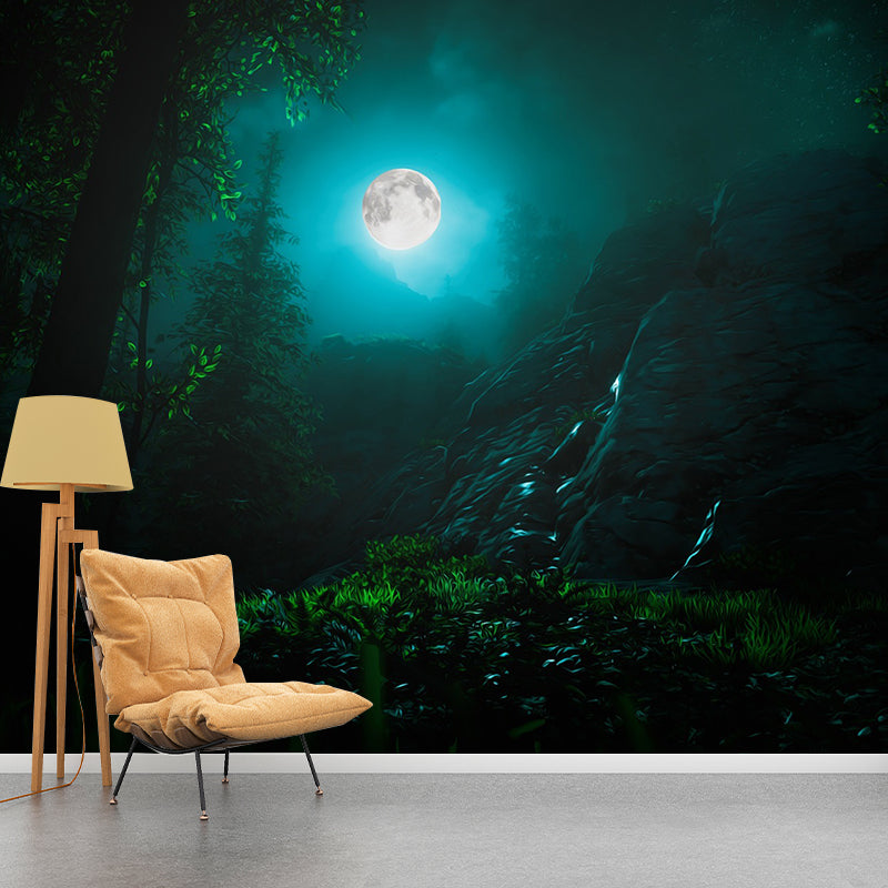 Forest Night Pattern Wall Mural Moisture Resistant for Living Room Decor