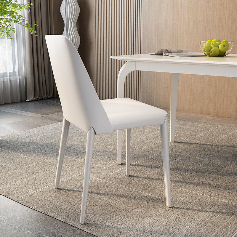 Contemporary White Rectangle Stone Dining Table with 4 Steel Foot