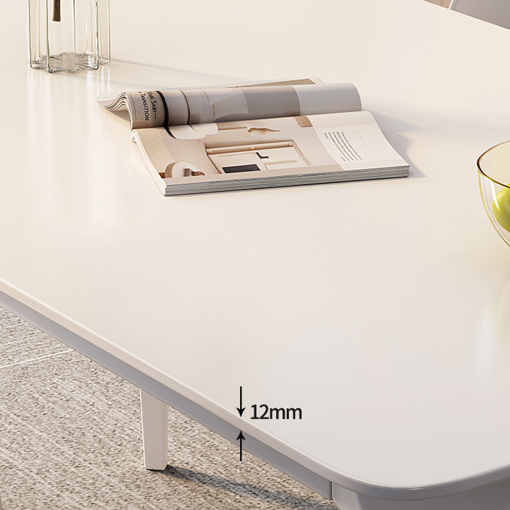 Contemporary White Rectangle Stone Dining Table with 4 Steel Foot