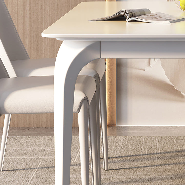 Contemporary White Rectangle Stone Dining Table with 4 Steel Foot