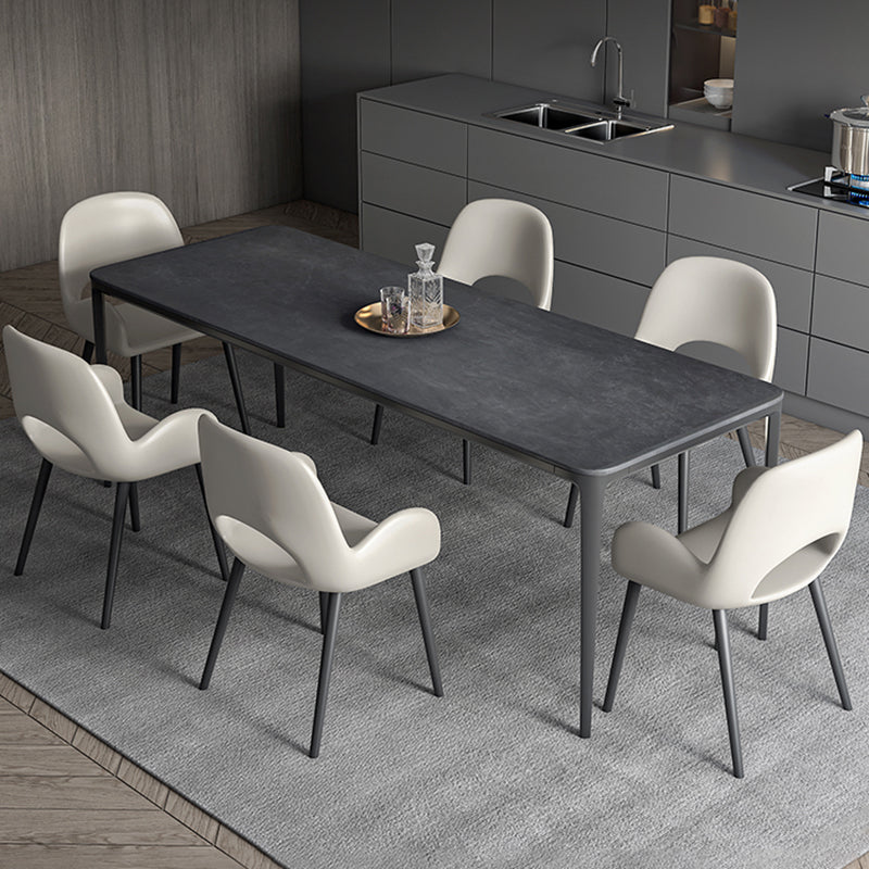 Modern Grey Rectangular Stone Tabletop Dining Table with 4 Black Legs