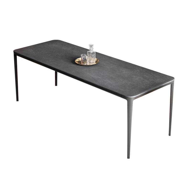Modern Grey Rectangular Stone Tabletop Dining Table with 4 Black Legs