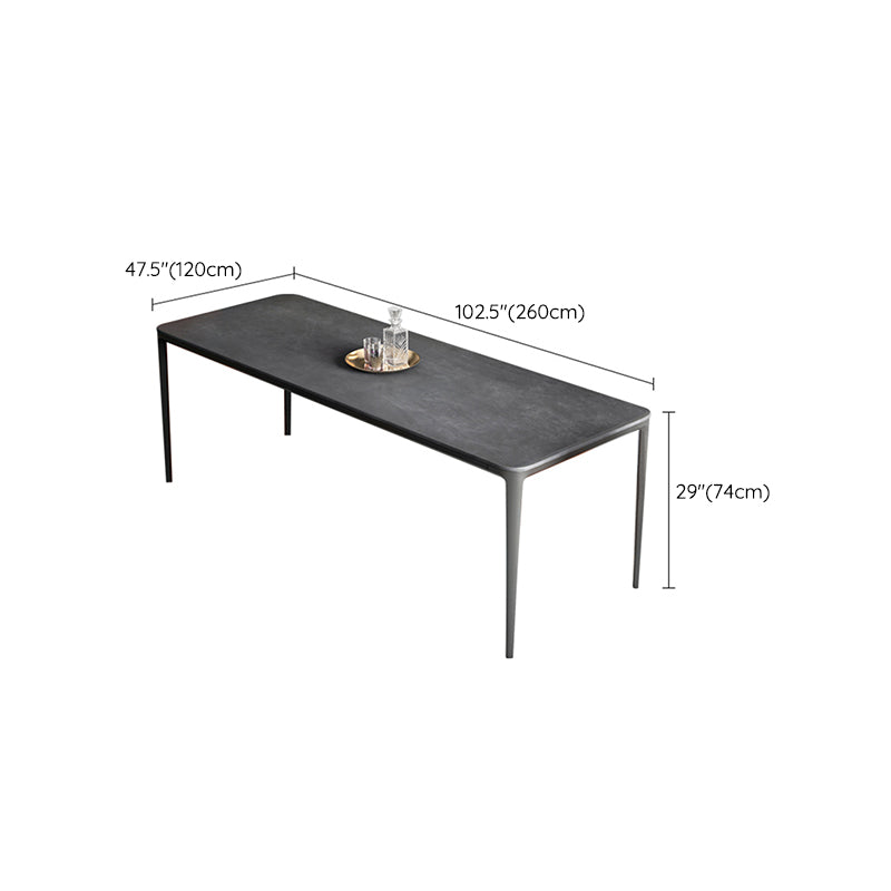 Modern Grey Rectangular Stone Tabletop Dining Table with 4 Black Legs