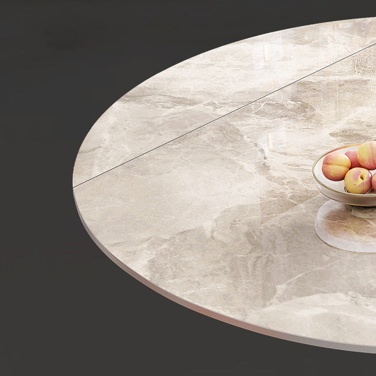 Modern Extendable Grey Stone Top Dining Table with 4 Black Steel Legs