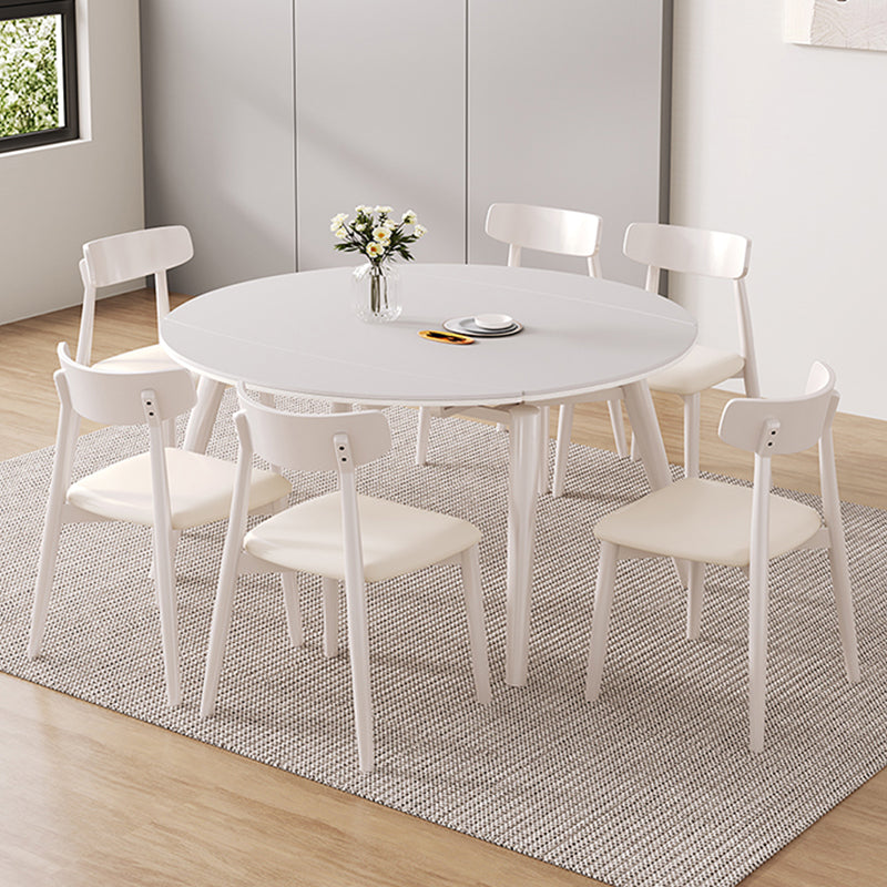 Contemporary Round Extendable Stone Dining Table with Wooden Legs