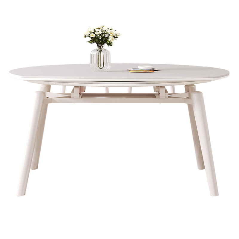 Contemporary Round Extendable Stone Dining Table with Wooden Legs