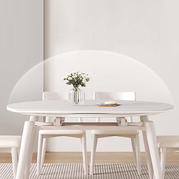 Contemporary Round Extendable Stone Dining Table with Wooden Legs