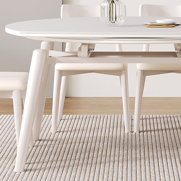 Contemporary Round Extendable Stone Dining Table with Wooden Legs