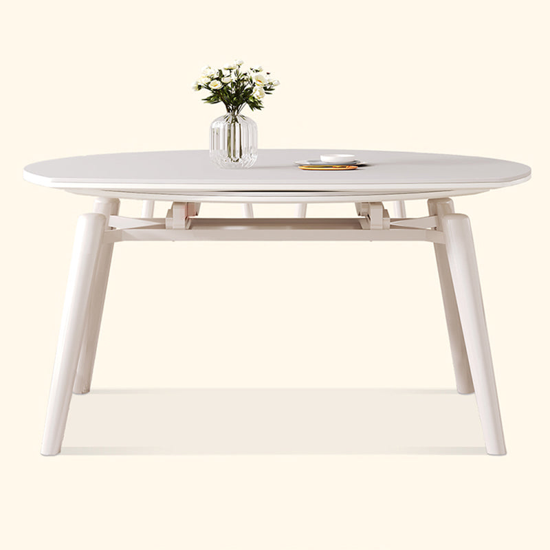 Contemporary Round Extendable Stone Dining Table with Wooden Legs