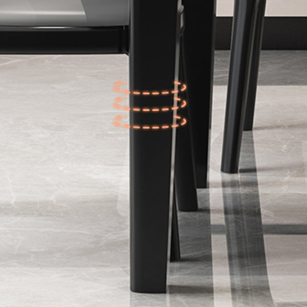 Modern Round Grey Stone Top Extendable Retractable Dining Table with 4 Rubberwood Black Legs