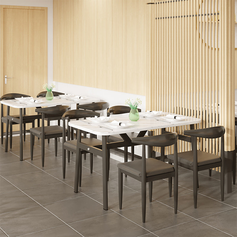 Contemporary White Rectangular Wooden Dining Table with 4 Steel Foot