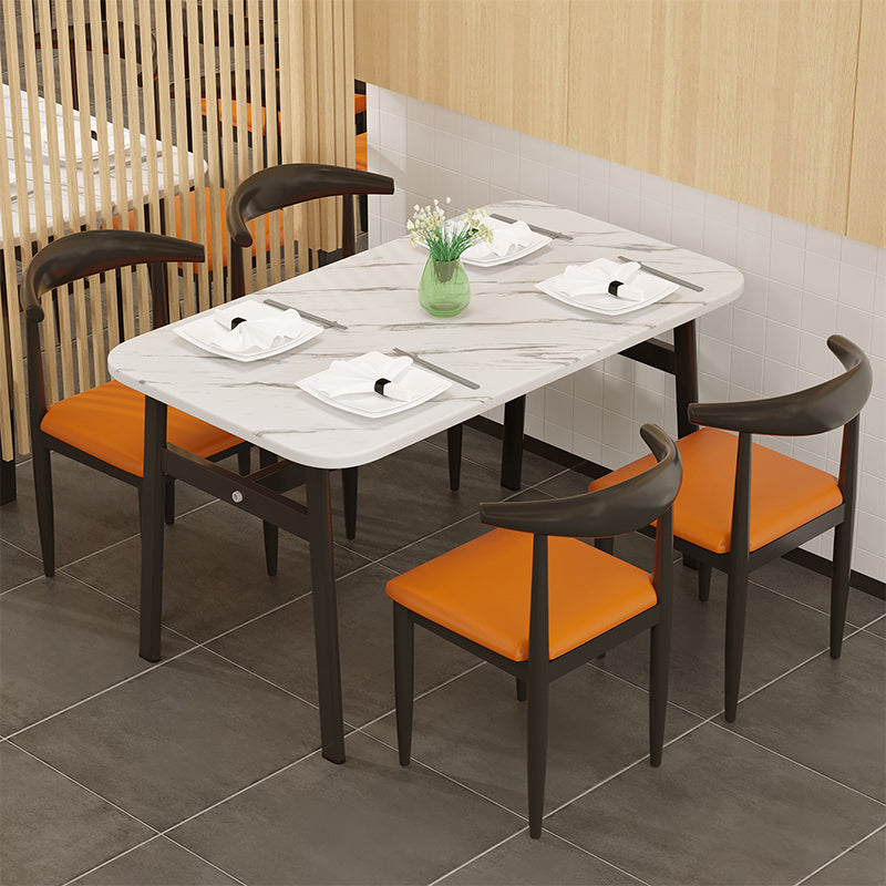 Contemporary White Rectangular Wooden Dining Table with 4 Steel Foot