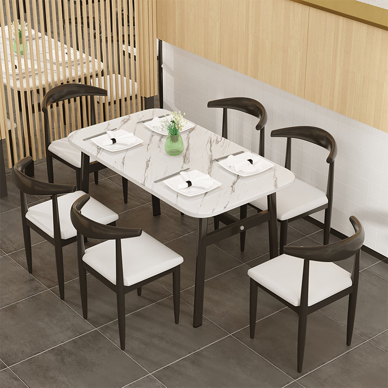 Contemporary White Rectangular Wooden Dining Table with 4 Steel Foot