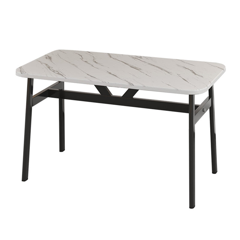 Contemporary White Rectangular Wooden Dining Table with 4 Steel Foot
