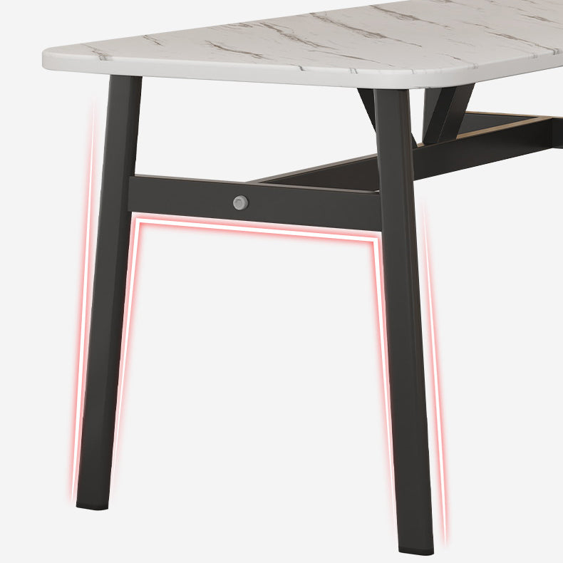 Contemporary White Rectangular Wooden Dining Table with 4 Steel Foot