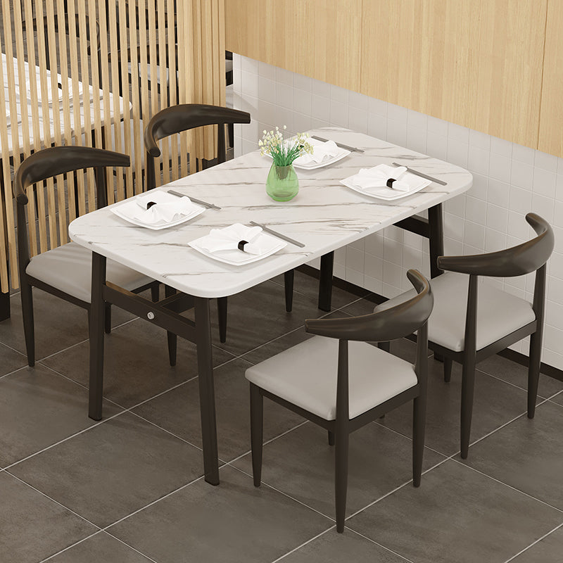 Contemporary White Rectangular Wooden Dining Table with 4 Steel Foot