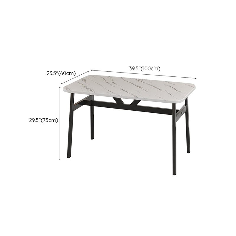 Contemporary White Rectangular Wooden Dining Table with 4 Steel Foot