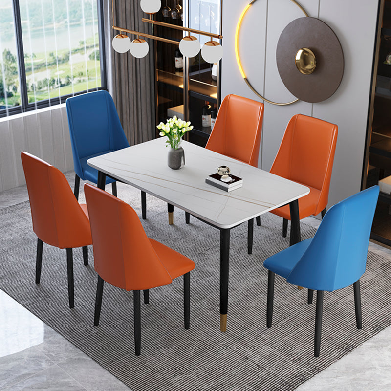 Modern Rectangular Gray Stone Dining Table with 4 Solid Wood Foot