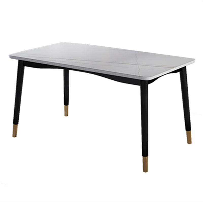 Modern Rectangular Gray Stone Dining Table with 4 Solid Wood Foot