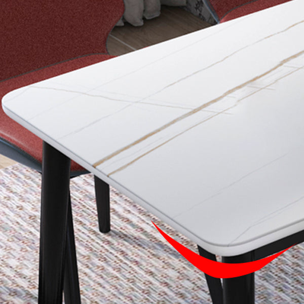 Modern Rectangular Gray Stone Dining Table with 4 Solid Wood Foot