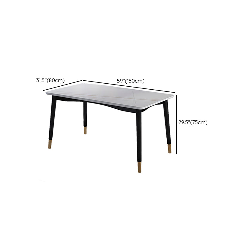 Modern Rectangular Gray Stone Dining Table with 4 Solid Wood Foot