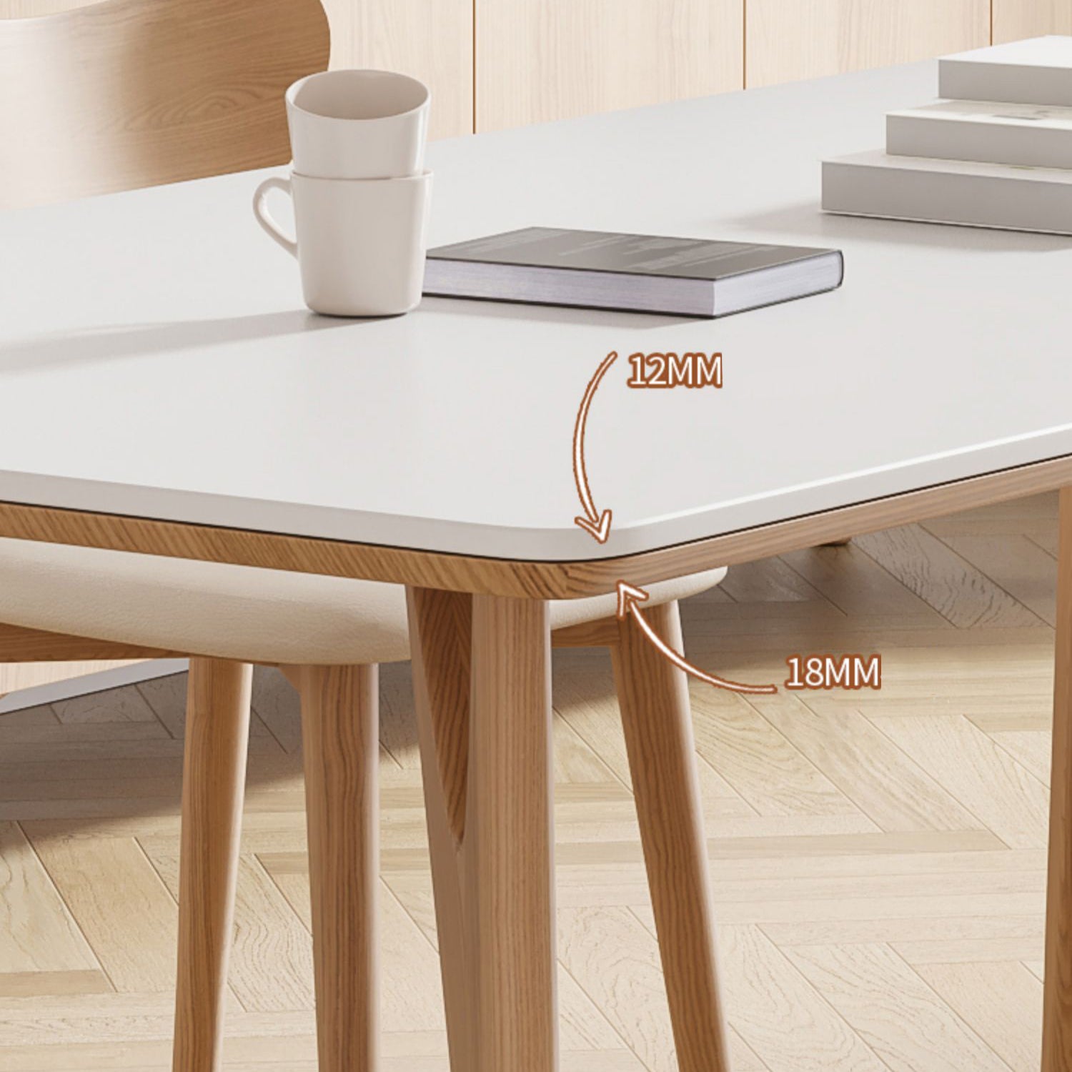 Modern Rectangular White Stone Top Dining Table with 4 Ash Legs