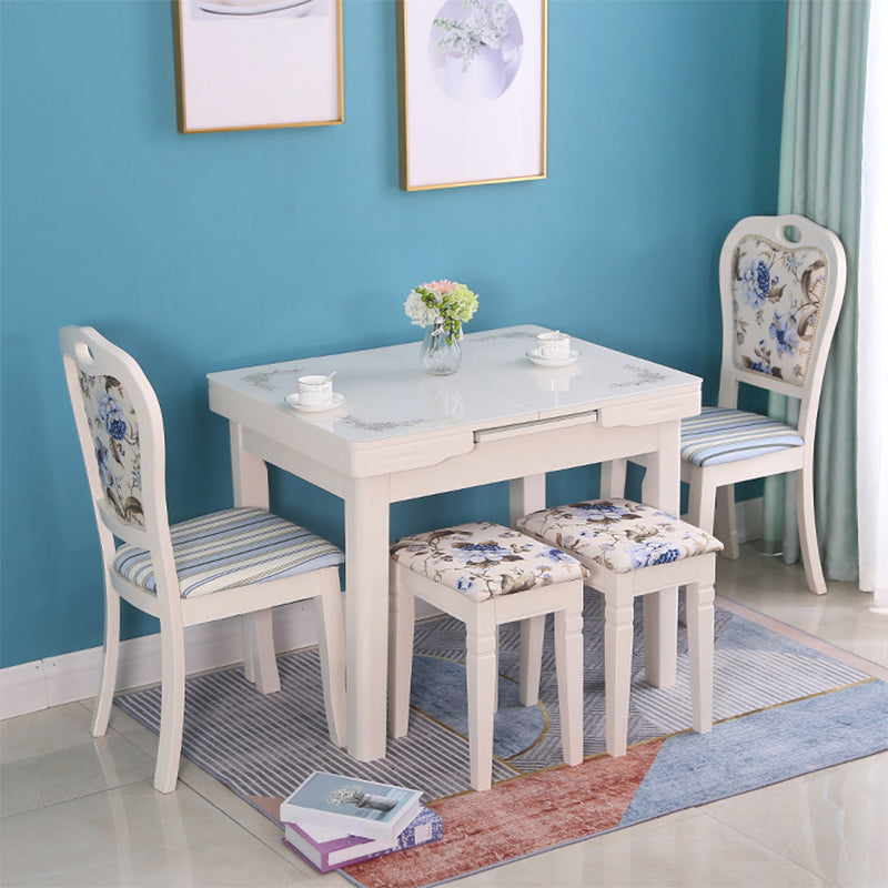 Contemporary Extendable Rectangular Glass Dining Table with 4 Legs