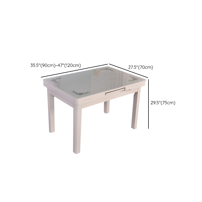 Contemporary Extendable Rectangular Glass Dining Table with 4 Legs