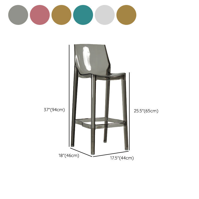 Contemporary Acrylic Backrest Counter High Stool with 4 Legs