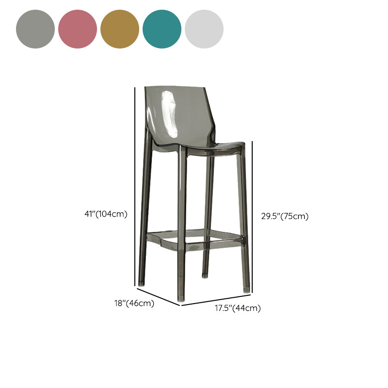Contemporary Acrylic Backrest Counter High Stool with 4 Legs