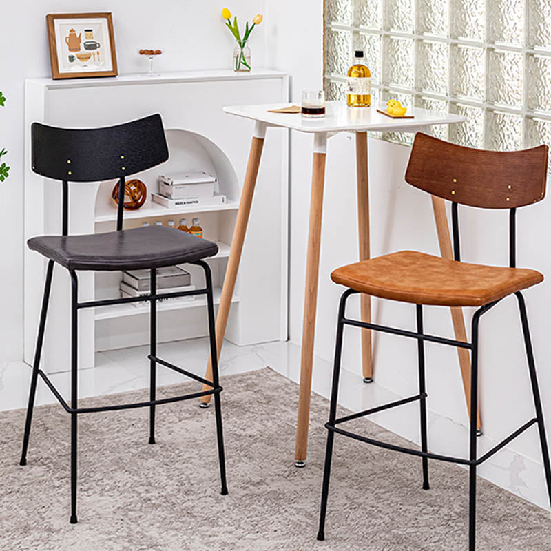 Industrial Upholstered Indoor Low Back Bar Stool with Metal Base