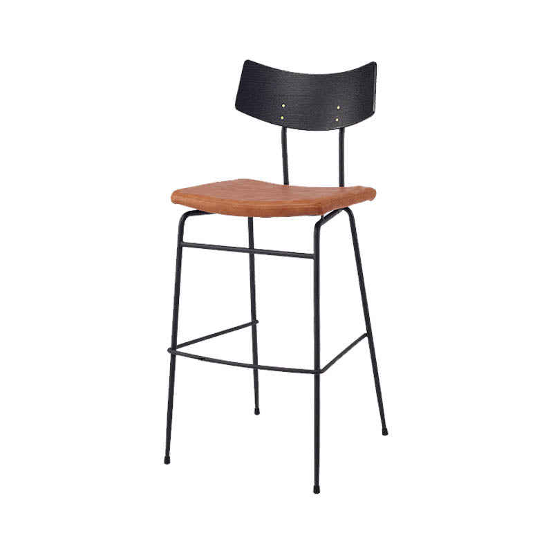 Industrial Upholstered Indoor Low Back Bar Stool with Metal Base