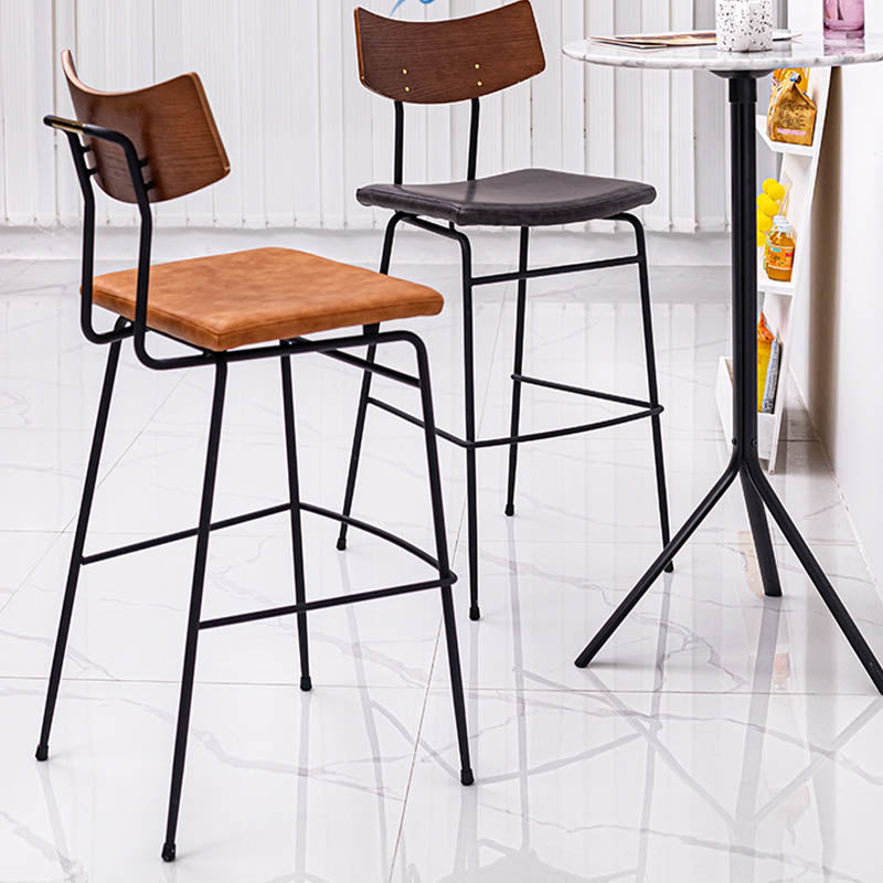 Industrial Upholstered Indoor Low Back Bar Stool with Metal Base