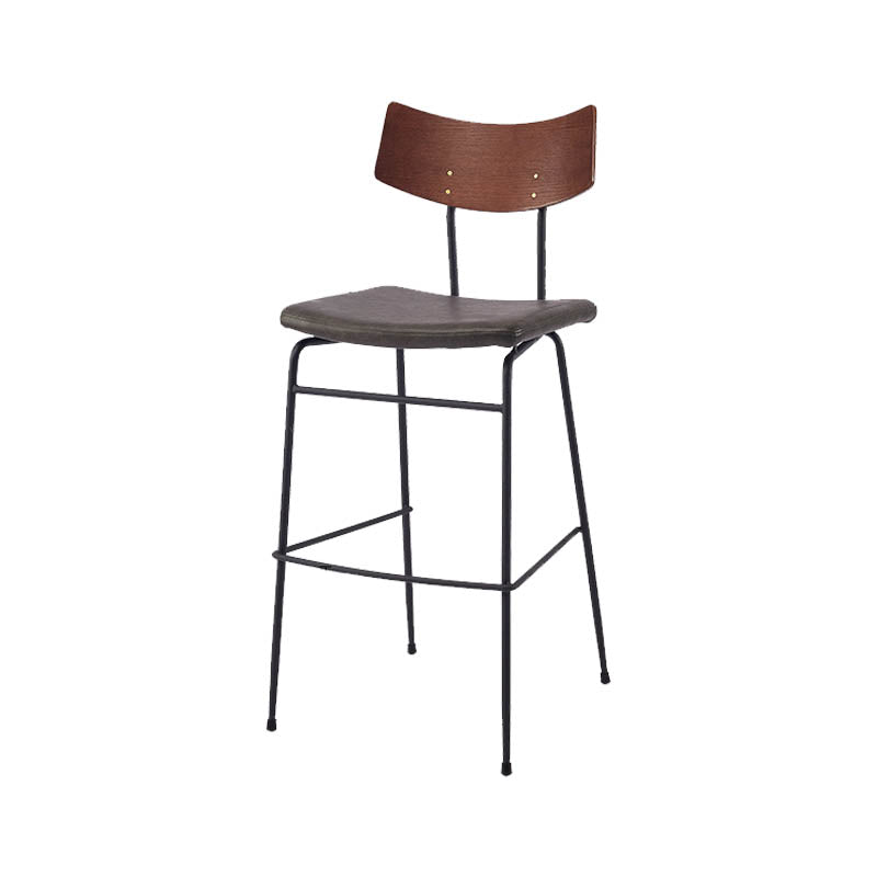 Industrial Upholstered Indoor Low Back Bar Stool with Metal Base
