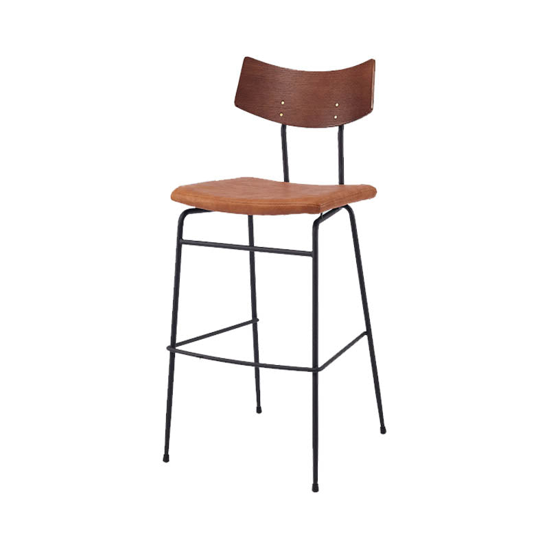 Industrial Upholstered Indoor Low Back Bar Stool with Metal Base