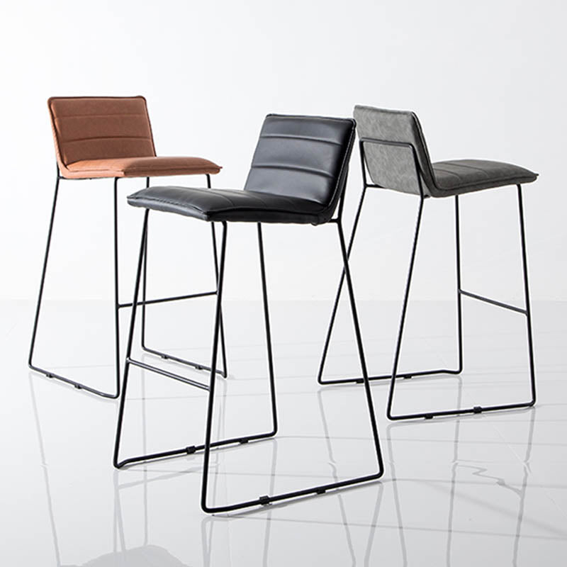 Modern Style Backrest Counter Stool with Cushion and Metal Base