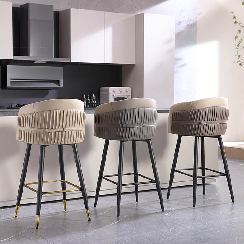 Contemporary Backrest Counter Stool with Leather Cushion and Metal Base