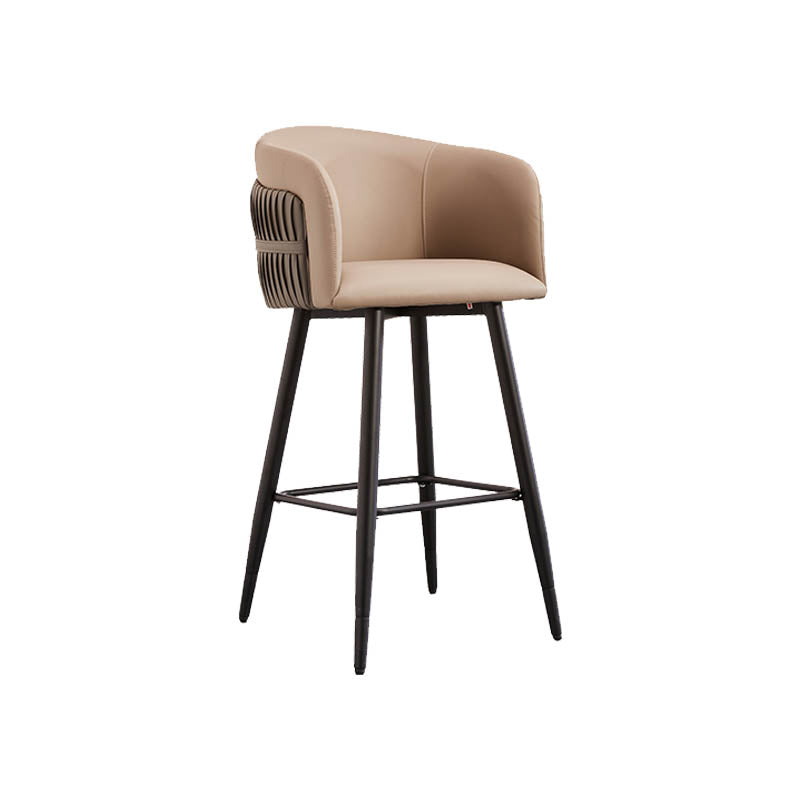 Contemporary Backrest Counter Stool with Leather Cushion and Metal Base