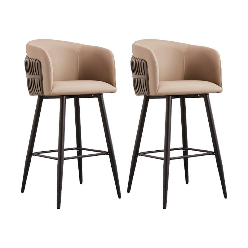 Contemporary Backrest Counter Stool with Leather Cushion and Metal Base