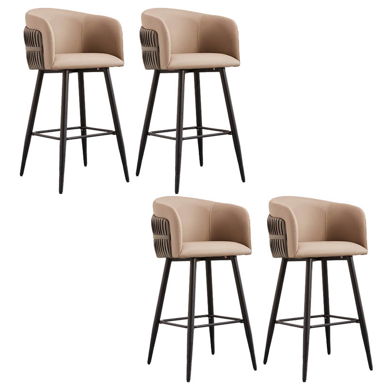 Contemporary Backrest Counter Stool with Leather Cushion and Metal Base