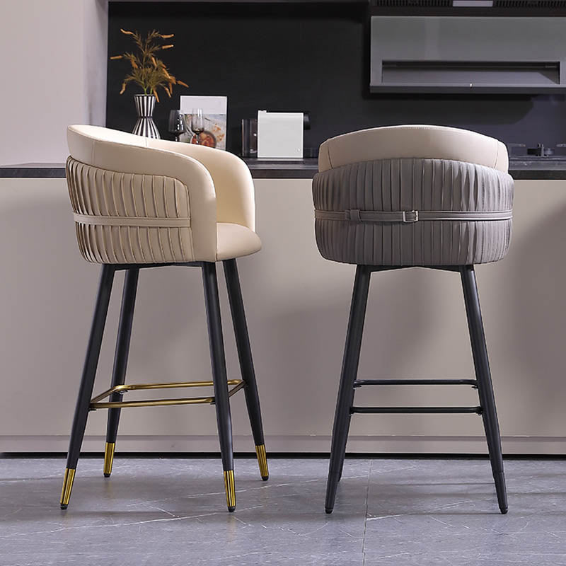 Contemporary Backrest Counter Stool with Leather Cushion and Metal Base
