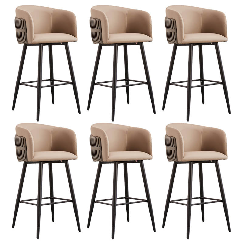 Contemporary Backrest Counter Stool with Leather Cushion and Metal Base
