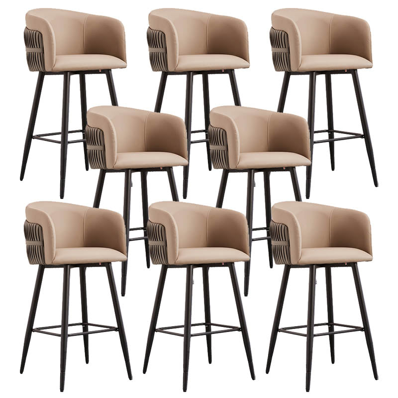 Contemporary Backrest Counter Stool with Leather Cushion and Metal Base