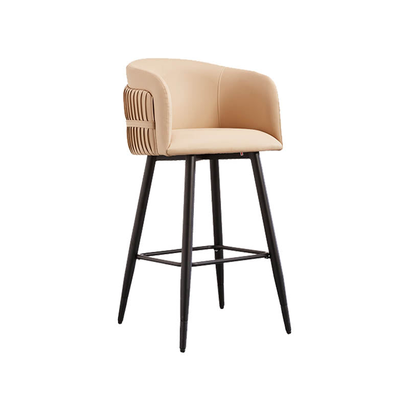 Contemporary Backrest Counter Stool with Leather Cushion and Metal Base