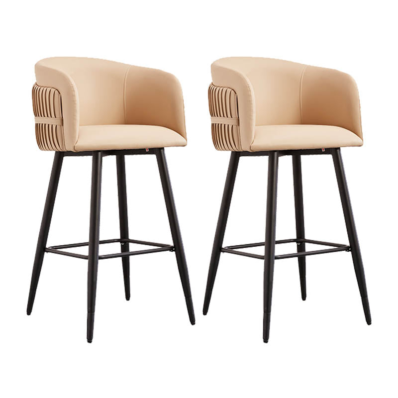 Contemporary Backrest Counter Stool with Leather Cushion and Metal Base