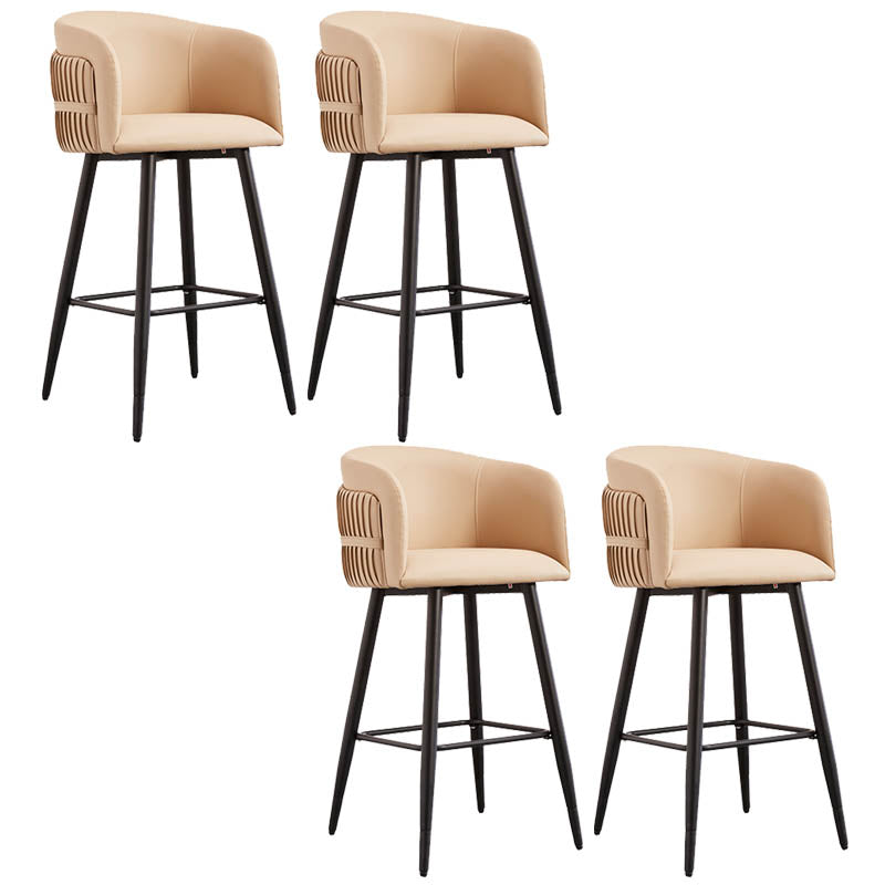 Contemporary Backrest Counter Stool with Leather Cushion and Metal Base