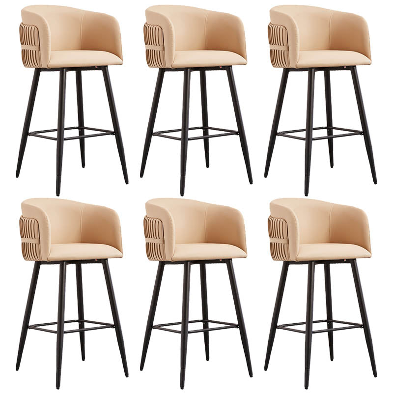 Contemporary Backrest Counter Stool with Leather Cushion and Metal Base